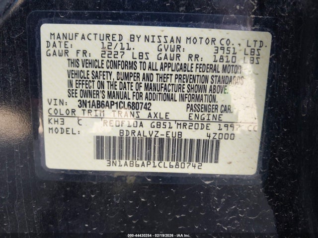Aukcja sprzedaży 2012 Nissan Sentra 2.0 Sl, vin: 3N1AB6AP1CL680742, numer aukcji: 44430254