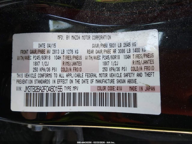 Продаж на аукціоні авто 2015 Mazda Cx-9 Sport, vin: JM3TB2BA2F0460155, номер лоту: 44430258