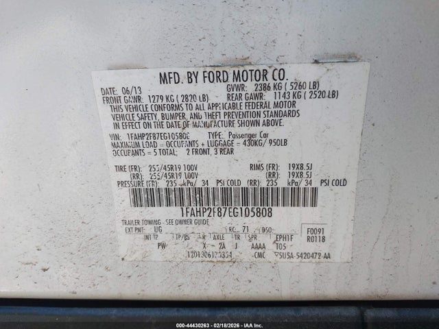 Ford Taurus Limited 2014 1FAHP2F87EG105808 Image 9