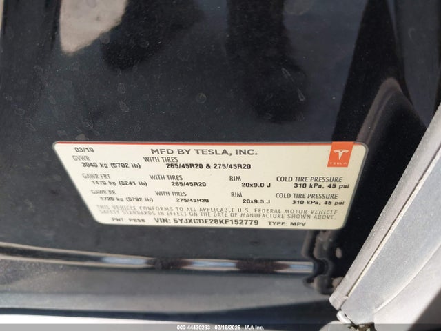 2019 TESLA MODEL X 5YJXCDE28KF152779 Photo 8