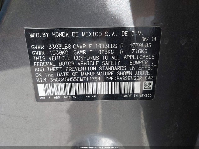 3HGGK5H55FM714784 Honda FIT LX