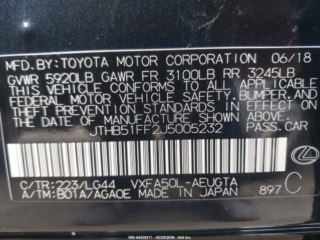 Продаж на аукціоні авто 2018 Lexus Ls 500, vin: JTHB51FF2J5005232, номер лоту: 44430311
