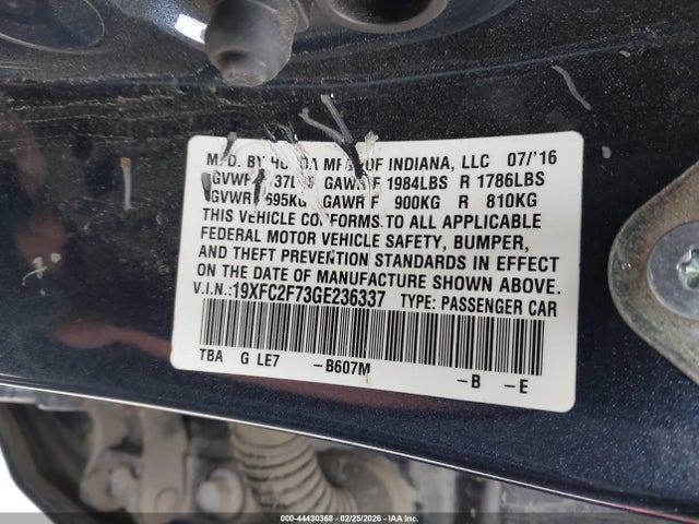 Honda CIVIC EX 2016 19XFC2F73GE236337 Image 9
