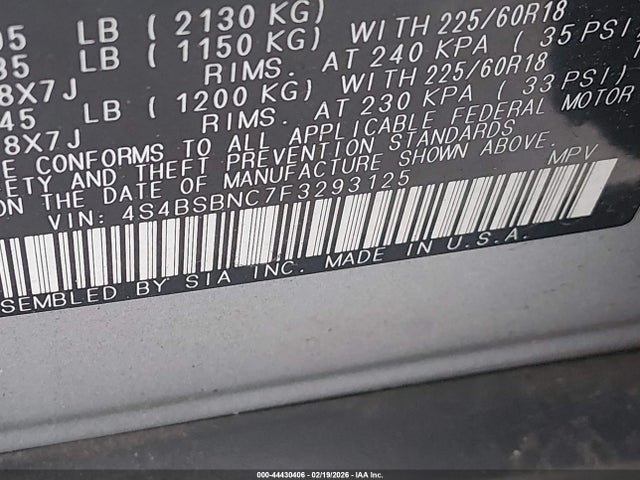 4S4BSBNC7F3293125 Subaru Outback 2.5i Limited