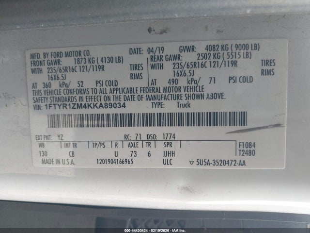 1FTYR1ZM4KKA89034 Ford Transit-250