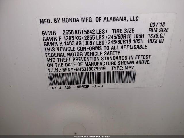 Honda Pilot Ex-l 2018 5FNYF6H53JB029919 Image 9