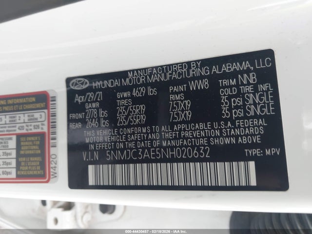 Aukcja sprzedaży 2022 Hyundai Tucson Sel, vin: 5NMJC3AE5NH020632, numer aukcji: 44430457