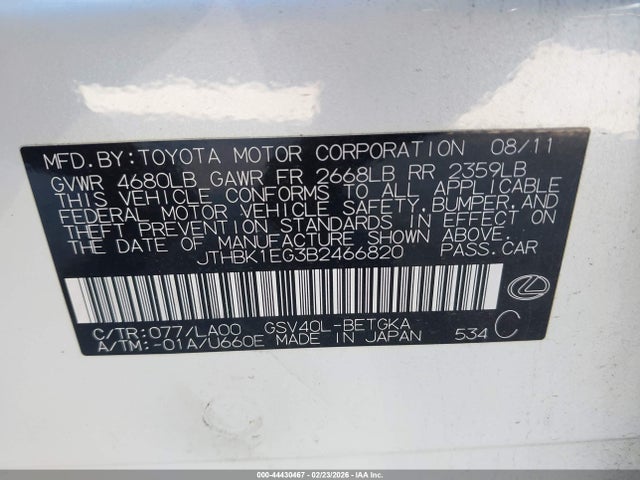 2011 LEXUS ES 350 JTHBK1EG3B2466820 Photo 8