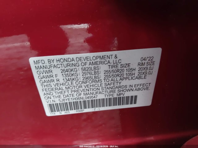 2022 Acura Mdx A-spec Package მანქანა იყიდება აუქციონზე, vin: 5J8YE1H06NL049547, აუქციონის ნომერი: 44430515