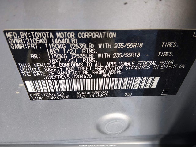 JTMDFREV5JJ204670 Toyota Rav4 Limited
