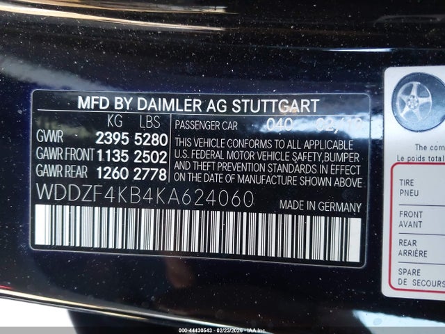 44430543 :رقم المزاد ، WDDZF4KB4KA624060 vin ، 2019 Mercedes-benz E 300 4matic مزاد بيع