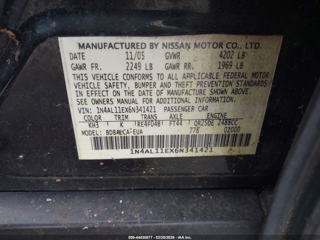2006 NISSAN ALTIMA 1N4AL11EX6N341421 Photo 8