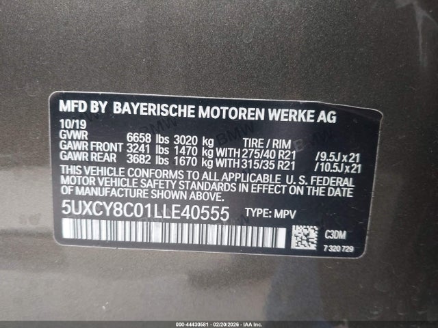 Aukcja sprzedaży 2020 Bmw X6 M50i, vin: 5UXCY8C01LLE40555, numer aukcji: 44430581