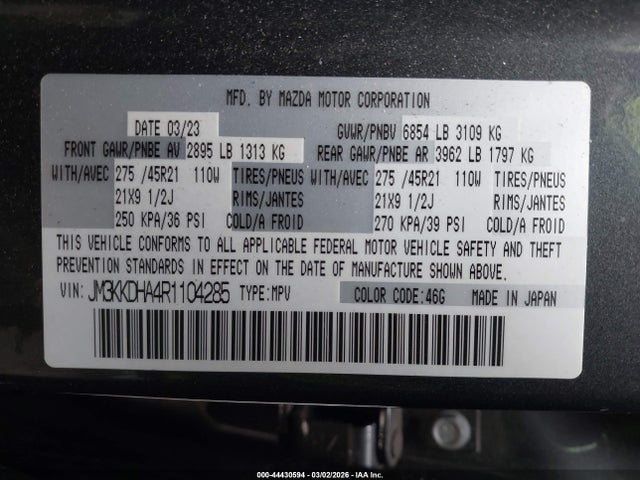 Продаж на аукціоні авто 2024 Mazda Cx-90 Phev Premium, vin: JM3KKDHA4R1104285, номер лоту: 44430594