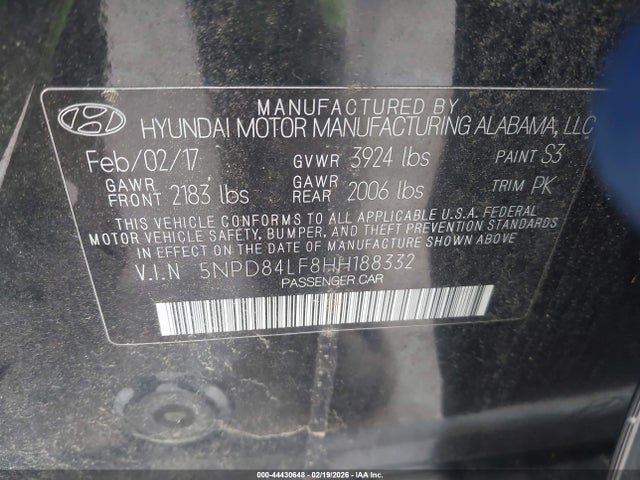 5NPD84LF8HH188332 Hyundai ELANTRA SE