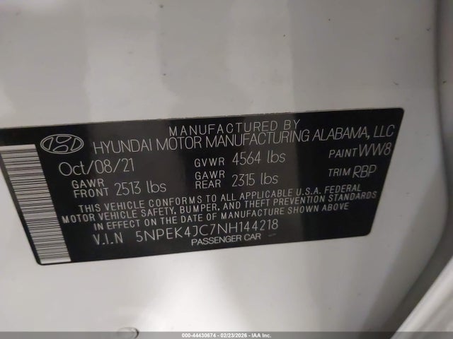 2022 HYUNDAI SONATA 5NPEK4JC7NH144218 Photo 8
