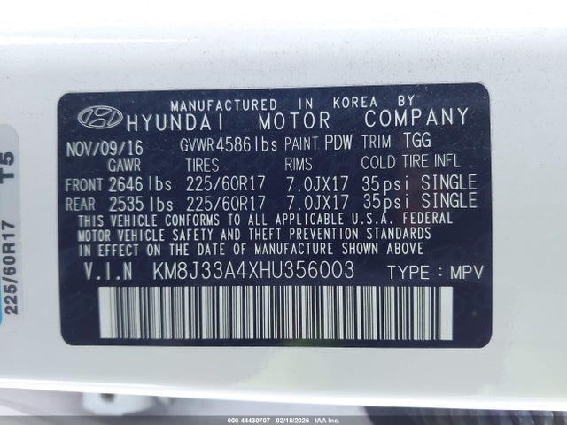 KM8J33A4XHU356003 Hyundai TUCSON SE