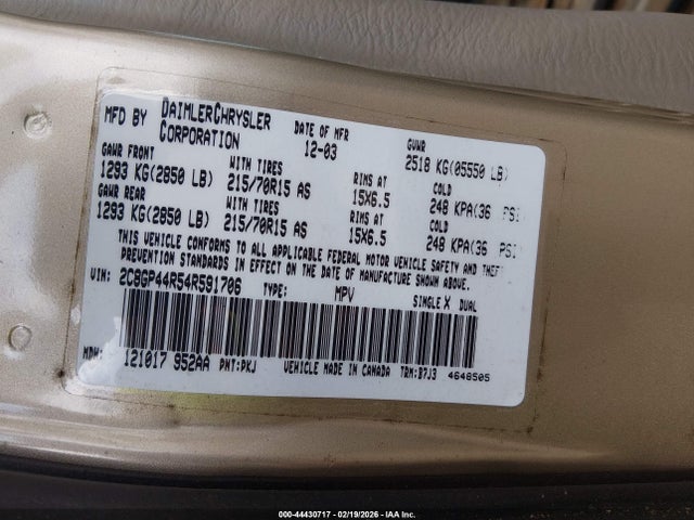 Продажа на аукционе авто 2004 Chrysler Town & Country Lx, vin: 2C8GP44R54R591706, номер лота: 44430717