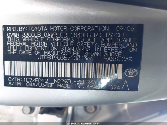 2007 TOYOTA YARIS JTDBT903571084366 Photo 8