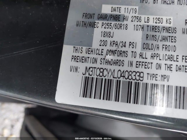 44430742 :رقم المزاد ، JM3TCBCYXL0408339 vin ، 2020 Mazda Cx-9 Touring مزاد بيع