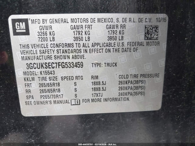 3GCUKSEC7FG533459 Chevrolet Silverado 1500 2lz