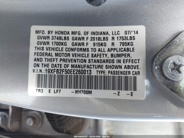 Honda Civic Lx 2014 19XFB2F50EE260013 Image 9