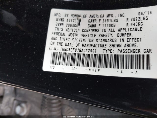 Aukcja sprzedaży 2016 Honda Accord Ex-l V-6, vin: 1HGCR3F07GA032901, numer aukcji: 44430809