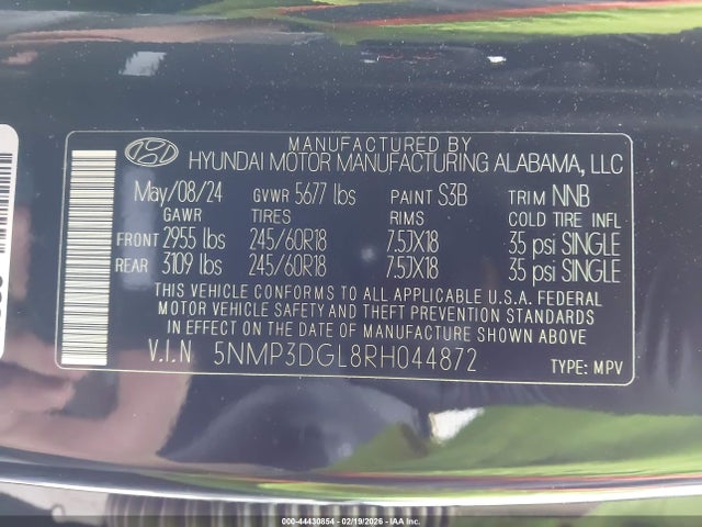 2024 Hyundai Santa Fe Xrt მანქანა იყიდება აუქციონზე, vin: 5NMP3DGL8RH044872, აუქციონის ნომერი: 44430854