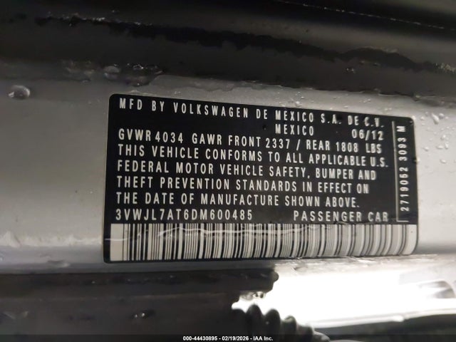 44430895 :رقم المزاد ، 3VWJL7AT6DM600485 vin ، 2013 Volkswagen Beetle 2.0l Tdi مزاد بيع