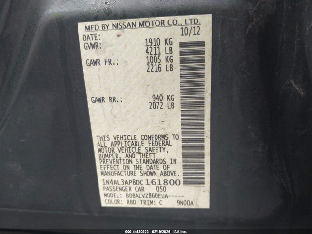 Aukcja sprzedaży 2013 Nissan Altima 2.5 Sl, vin: 1N4AL3AP8DC161800, numer aukcji: 44430923