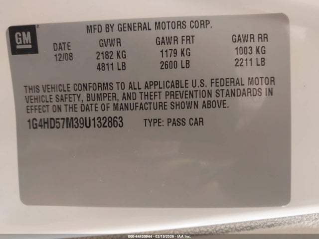 Aukcja sprzedaży 2009 Buick Lucerne Cxl Special Edition, vin: 1G4HD57M39U132863, numer aukcji: 44430944