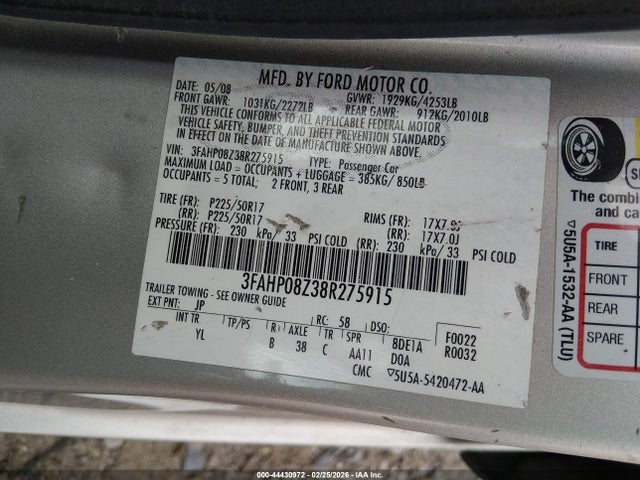 2008 FORD FUSION 3FAHP08Z38R275915 Photo 8