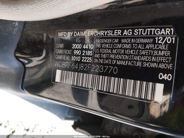 Продаж на аукціоні авто 2002 Mercedes-benz C 320, vin: WDBRF64J82F223770, номер лоту: 44430973