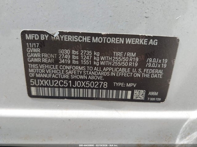 Продажа на аукционе авто 2018 Bmw X6 Xdrive35i, vin: 5UXKU2C51J0X50278, номер лота: 44430990