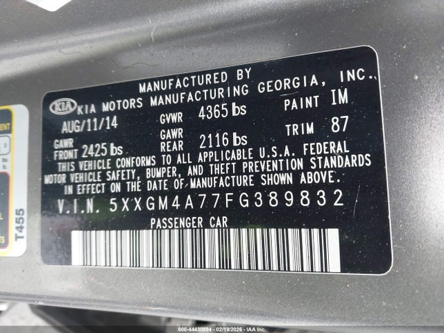 5XXGM4A77FG389832 KIA Optima Lx