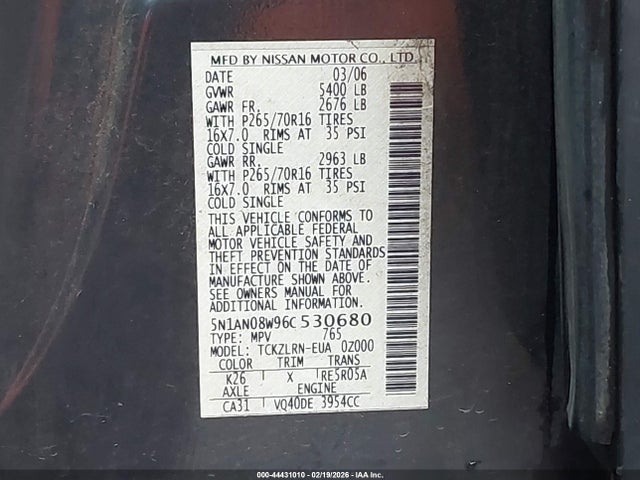 2006 NISSAN XTERRA 5N1AN08W96C530680 Photo 8