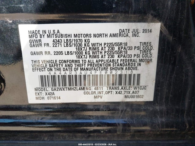 Продаж на аукціоні авто 2015 Mitsubishi Outlander Sport Es, vin: 4A4AR3AU4FE002318, номер лоту: 44431018