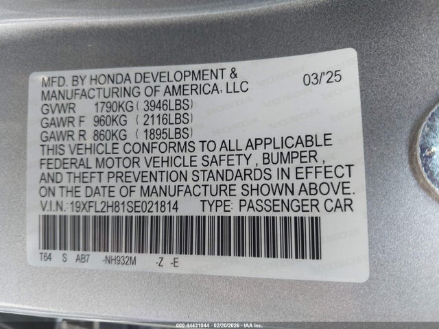 19XFL2H81SE021814 Honda Civic Sedan Sport