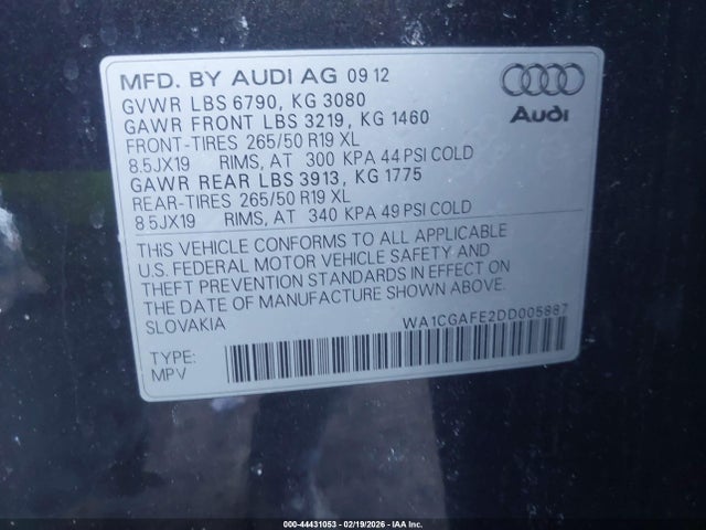 Aukcja sprzedaży 2013 Audi Q7 3.0t Premium, vin: WA1CGAFE2DD005887, numer aukcji: 44431053