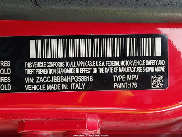 Aukcja sprzedaży 2017 Jeep Renegade Altitude 4x4, vin: ZACCJBBB4HPG58818, numer aukcji: 44431074