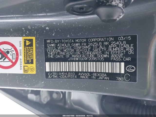 Lexus ES 300H 2015 JTHBW1GG9F2095105 Image 9