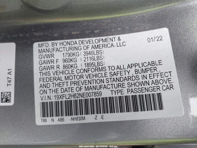 2022 HONDA CIVIC 19XFL2H82NE007859 Photo 8