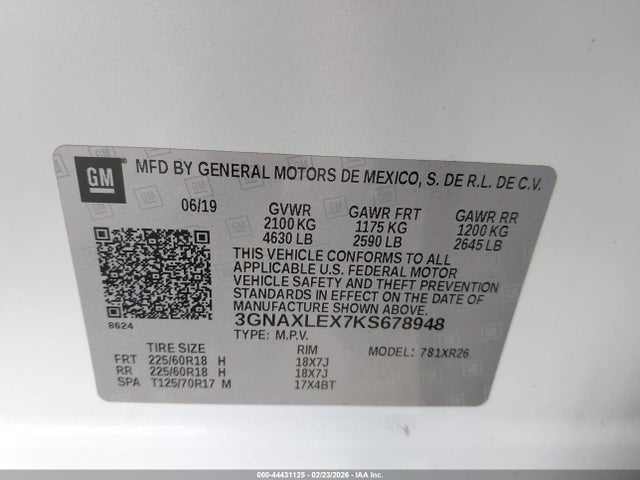 3GNAXLEX7KS678948 Chevrolet EQUINOX LT