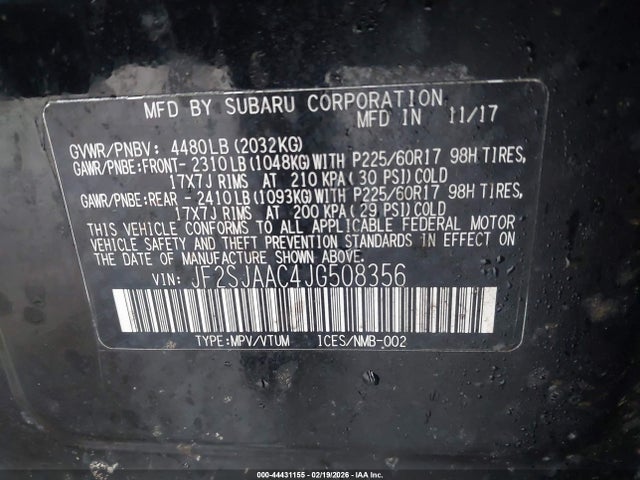 Aukcja sprzedaży 2018 Subaru Forester 2.5i, vin: JF2SJAAC4JG508356, numer aukcji: 44431155