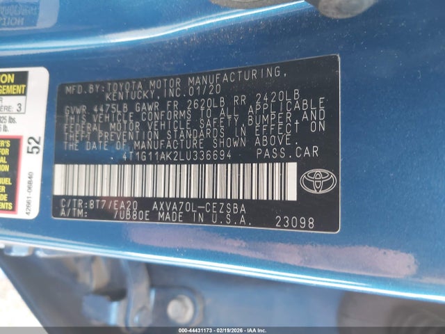 Toyota CAMRY SE 2020 4T1G11AK2LU336694 Image 9