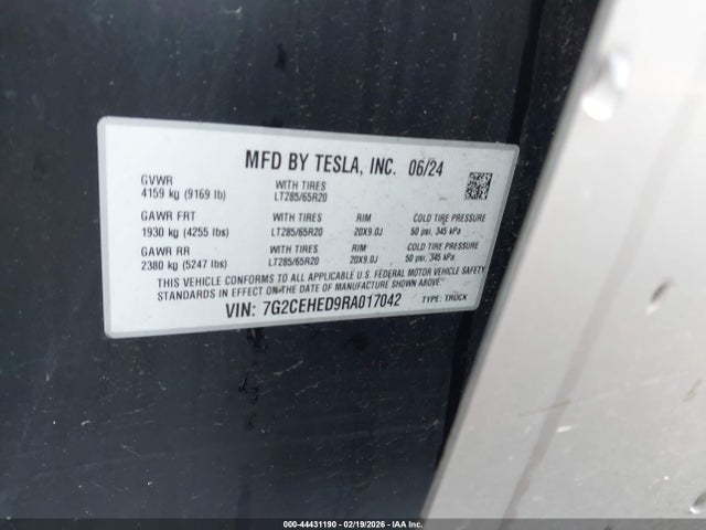 Продаж на аукціоні авто 2024 Tesla Cybertruck All-wheel Drive, vin: 7G2CEHED9RA017042, номер лоту: 44431190