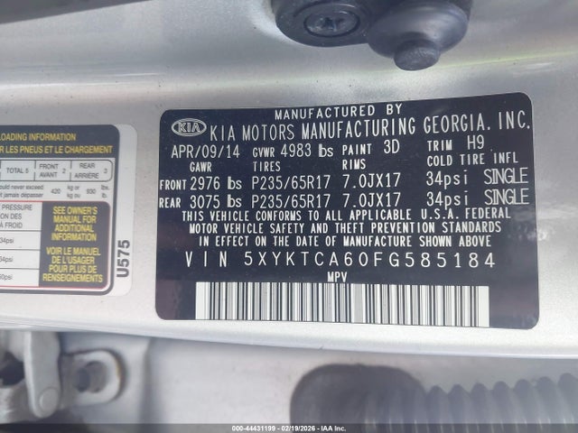 Продажа на аукционе авто 2015 Kia Sorento Lx, vin: 5XYKTCA60FG585184, номер лота: 44431199