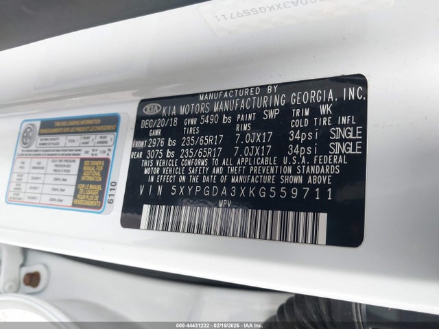 5XYPGDA3XKG559711 KIA Sorento 2.4l Lx