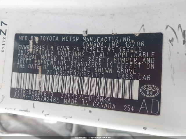 Aukcja sprzedaży 2007 Toyota Matrix Xr, vin: 2T1KR32E97C641110, numer aukcji: 44431227