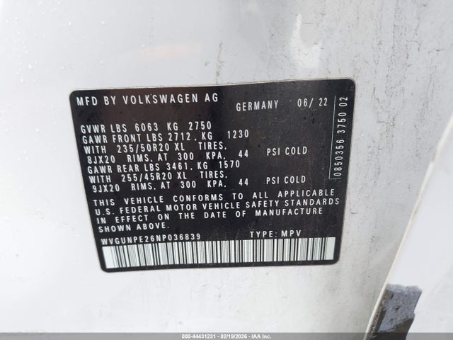 WVGUNPE26NP036839 Volkswagen Id.4 Awd Pro S